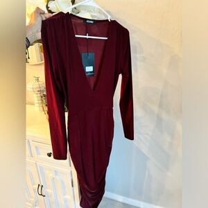 Color: Burgundy, new maxi long sleeve dress